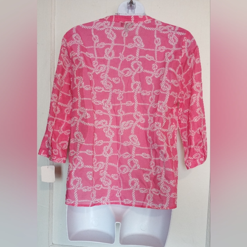 Talbots Pink and White Rope Pattern Blouse - Picture 4 of 6